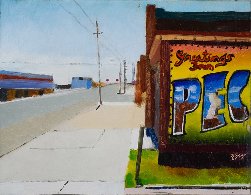 Richard Sober's painting: Greetings From Pecos